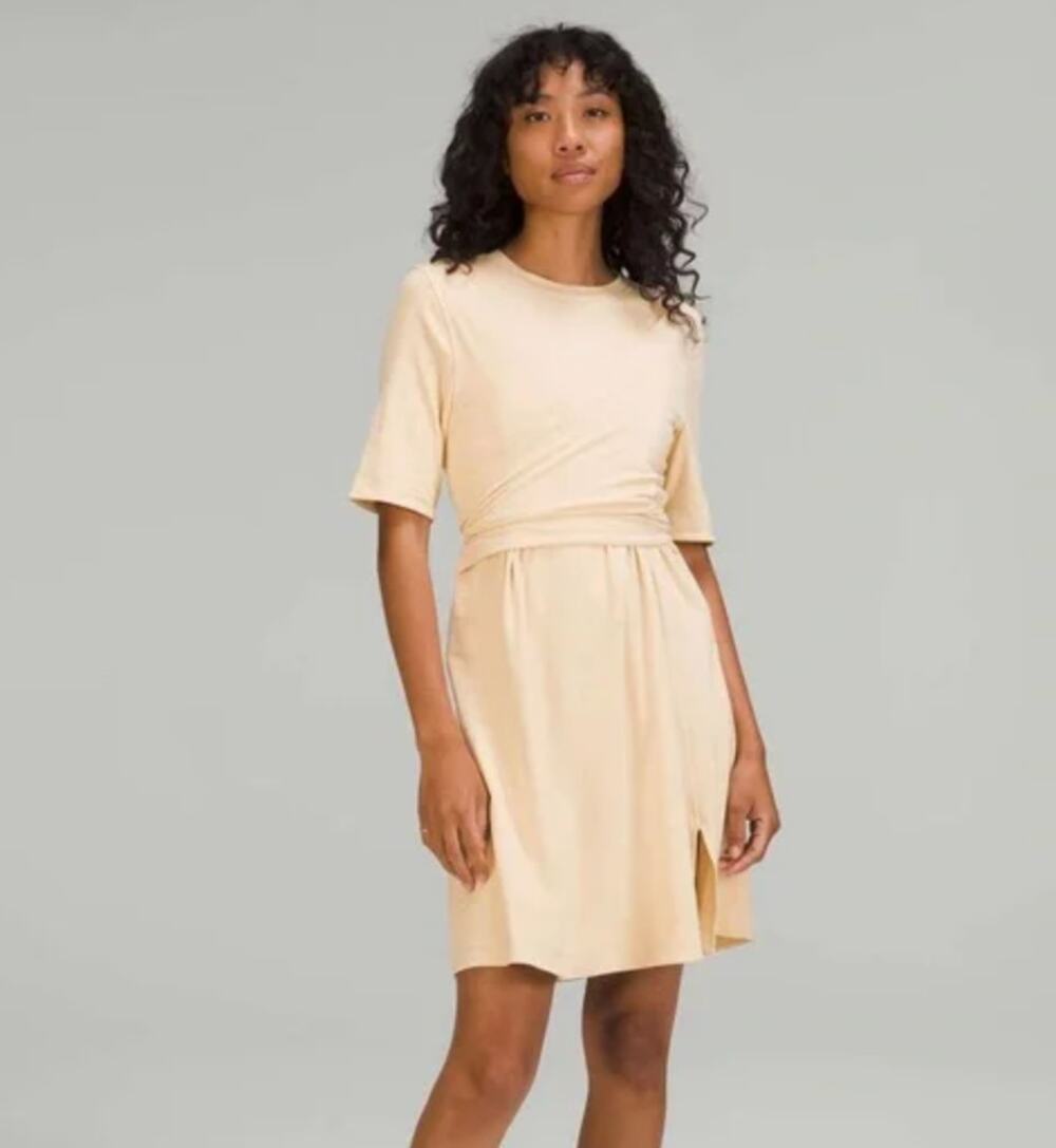Lululemon Mini Wrap Dress Pima Cotton Short Sleeve Prosecco Yellow Casual US 4